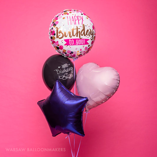 Bukiet balonów z helem, 4 sztuki - Happy Birthday to you