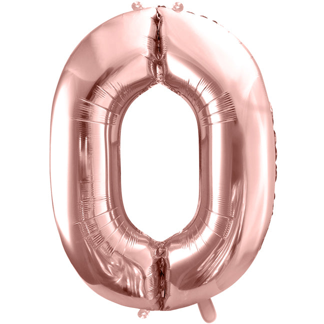 Balon foliowy z helem cyfra 0, różowe złoto, 86cm - Warsaw balloonmakers