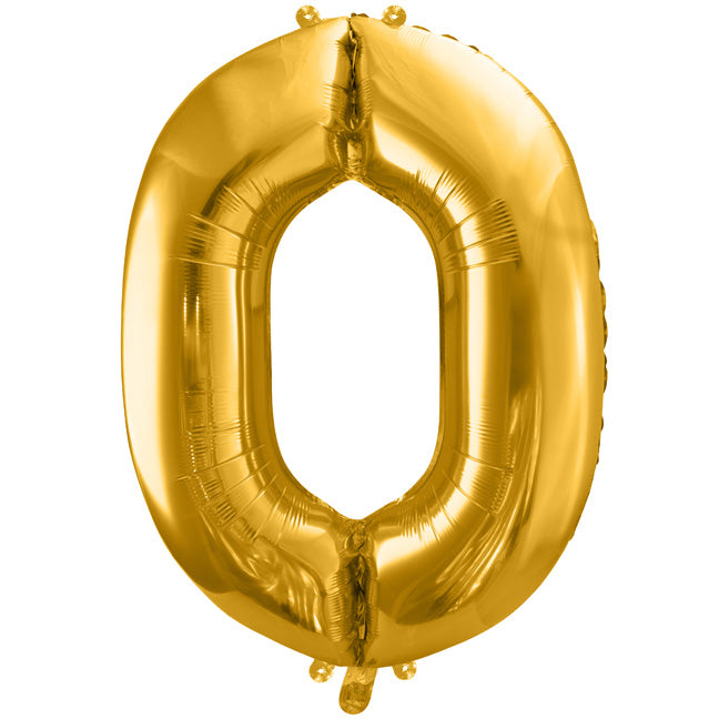 Balon foliowy z helem cyfra 0, złota, 86cm - Warsaw balloonmakers