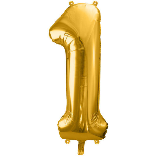 Balon foliowy z helem cyfra 1, złota, 86cm - Warsaw balloonmakers