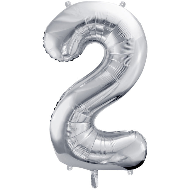 Balon foliowy z helem cyfra 2, srebrna, 86cm - Warsaw balloonmakers