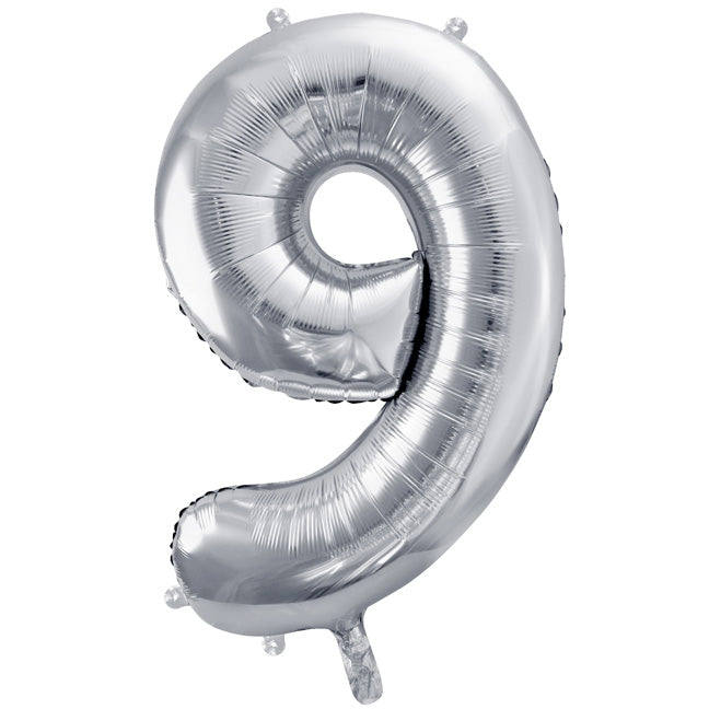Balon foliowy z helem cyfra 9, srebrna, 86cm - Warsaw balloonmakers