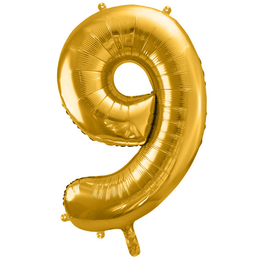 Balon foliowy z helem cyfra 9, złota, 86cm - Warsaw balloonmakers