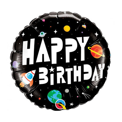 Balon foliowy z helem, okrągły, Qualatex, 46cm - Happy Birthday Astronaut