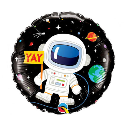 Balon foliowy z helem, okrągły, Qualatex, 46cm - Happy Birthday Astronaut