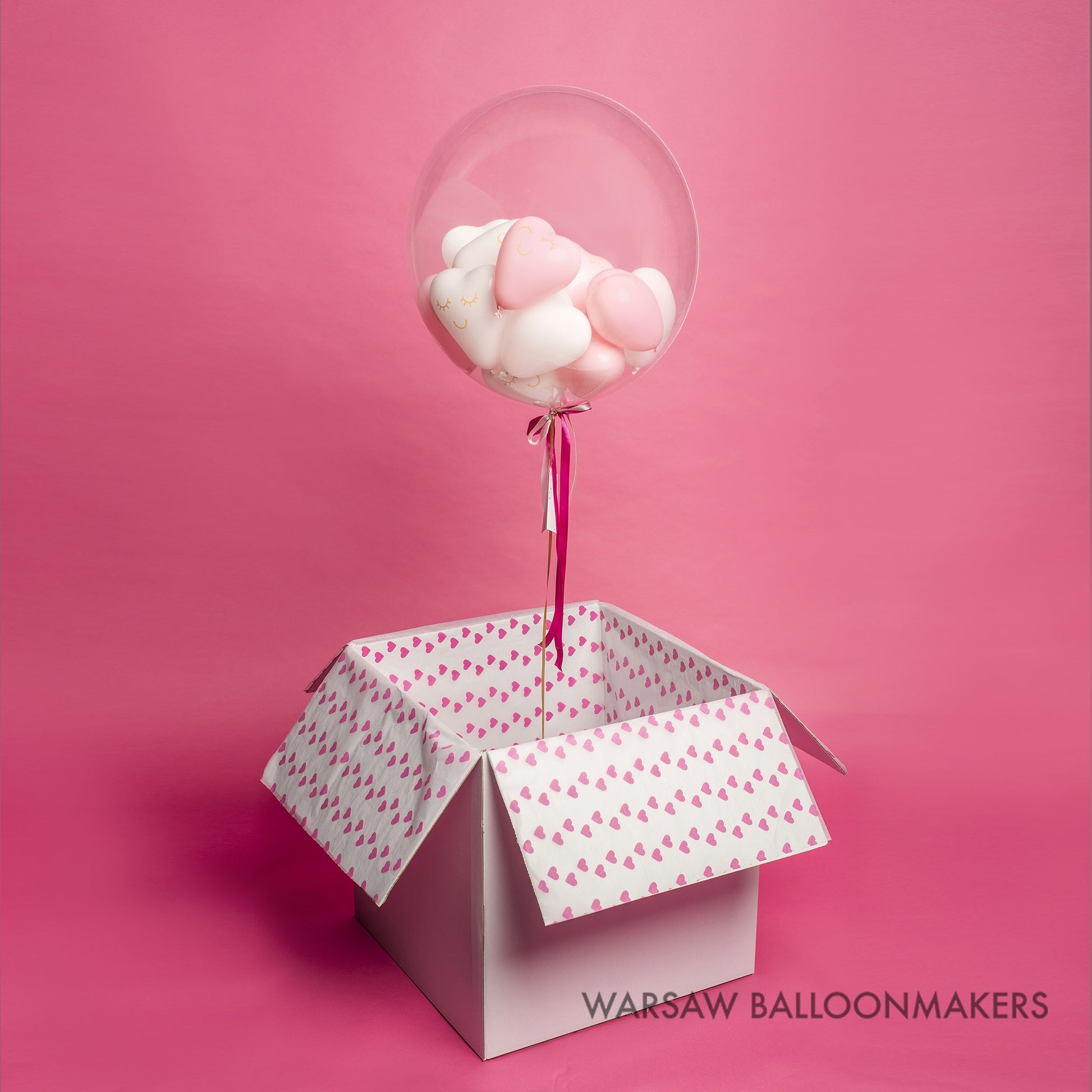 Zestaw z kartonem, przeźroczysty bubble z serduszkami - Warsaw balloonmakers