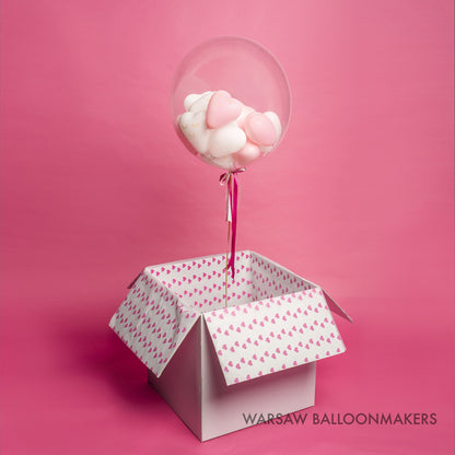 Zestaw z kartonem, przeźroczysty bubble z serduszkami - Warsaw balloonmakers