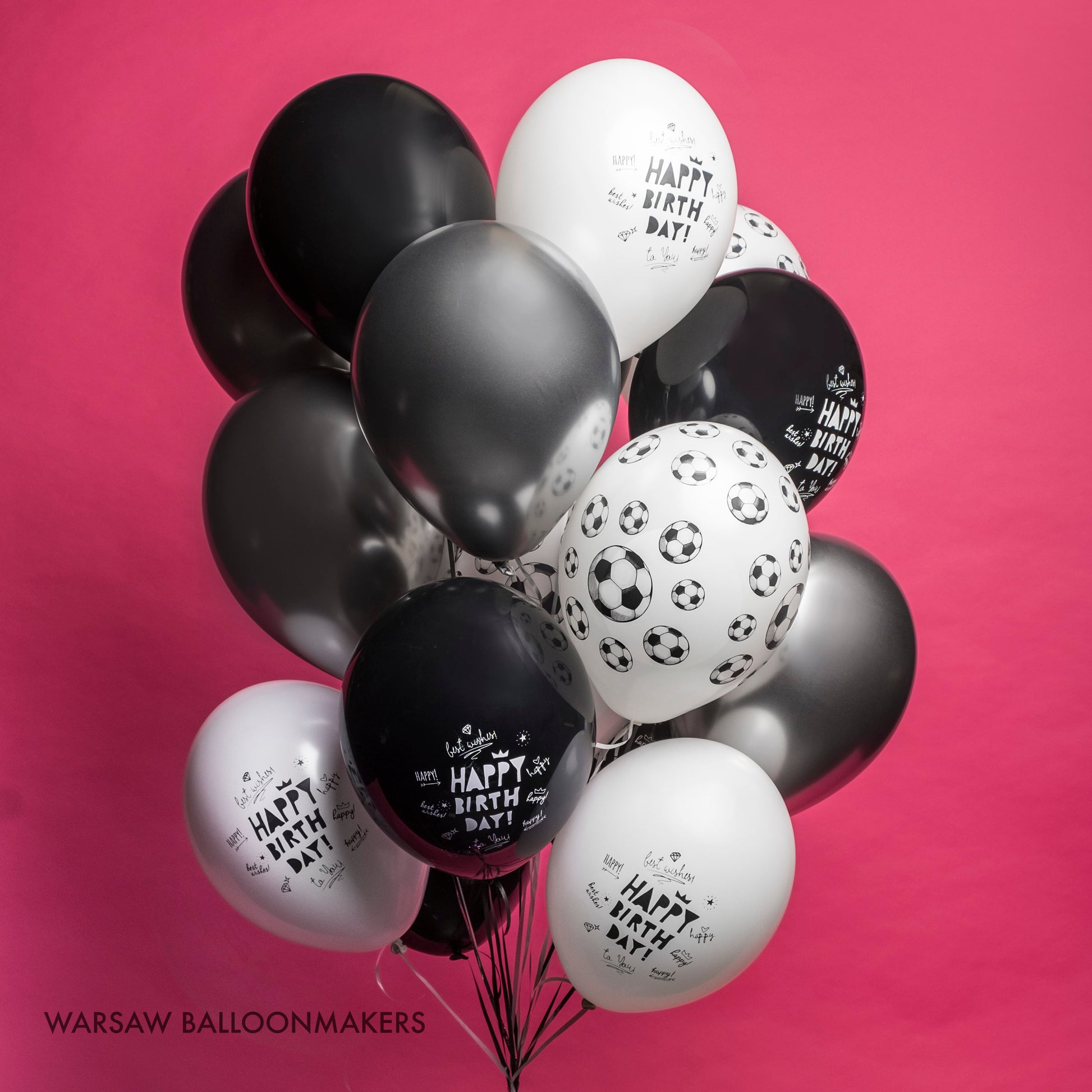 Bukiet balonowy z helem, chrome, Happy Birthday z motywem piłki nożnej - Warsaw balloonmakers