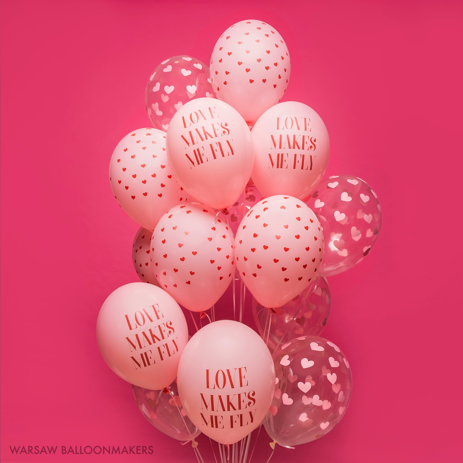 Bukiet balonowy z helem, serduszka, Love makes me fly - Warsaw balloonmakers