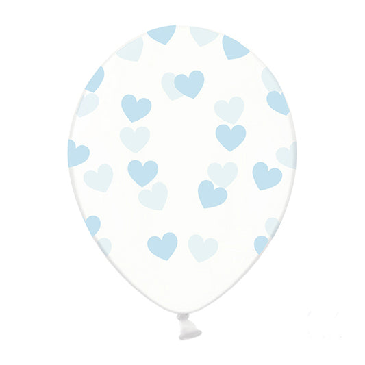 Balon lateksowy z helem, PD, Niebieskie serduszka, przeźroczysty, 30cm - Warsaw balloonmakers