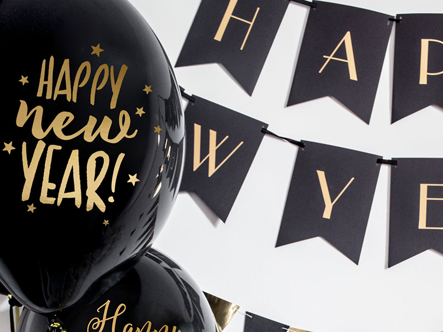 Balon lateksowy z helem, Happy New Year, Pastel Black - Warsaw balloonmakers