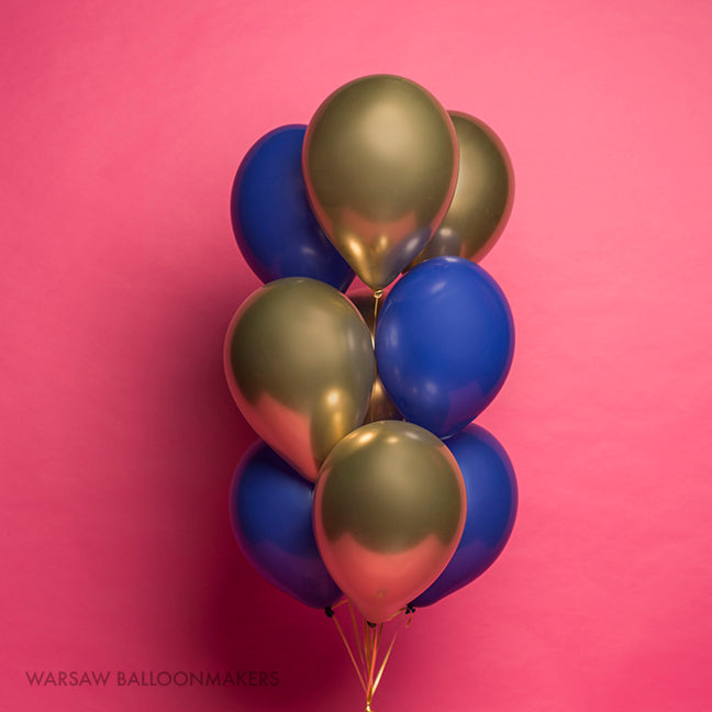 Bukiet balonowy z helem, złote chrome i granat, dodaj karton - Warsaw balloonmakers