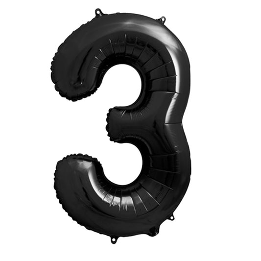 Balon z helem, czarny, XXL 86 cm, długolatający - cyfra 3