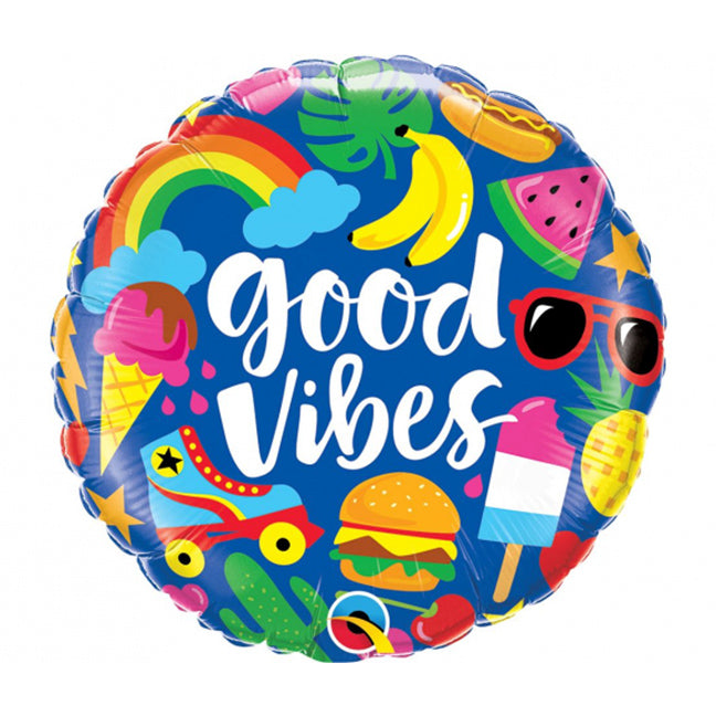 Balon foliowy z helem, okrągły, Qualatex, 46cm - Good vibes