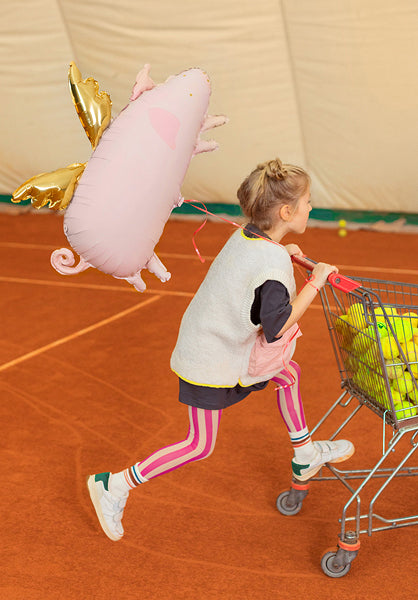 Balon foliowy z helem, różowy, PartyDeco, 70cm - Skrzydlata świnka