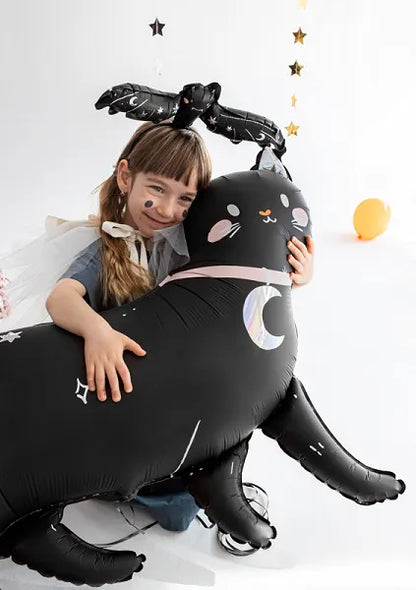 Balon foliowy z helem, czarny, PartyDeco, 95cm - Magiczny Kot