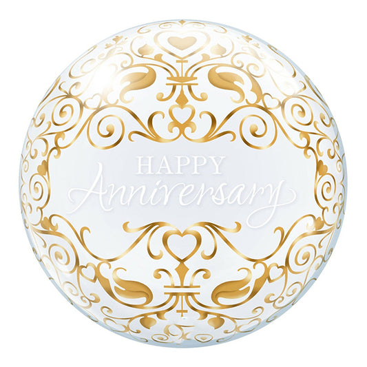 Balon bubble z helem, przeźroczysty, Qualatex, 61cm - Happy Anniversary