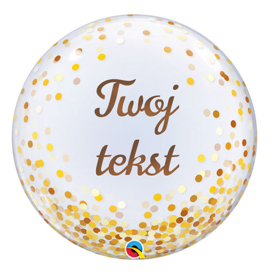 Przeźroczysty bubble z helem z nadrukiem złotego konfetti, 24", dodaj napis - Warsaw balloonmakers