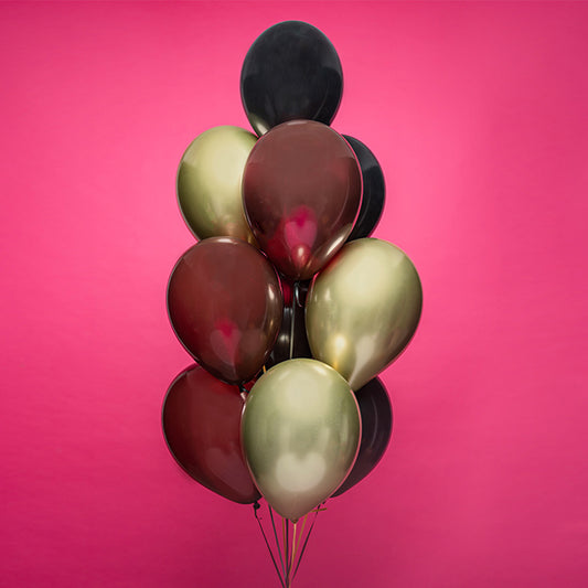 Bukiet balonów z helem, 10 sztuk - Gold & Black & Burgundy