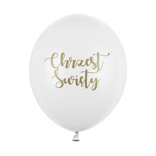 Balon lateksowy z helem, biały, PartyDeco, 30cm - Chrzest
