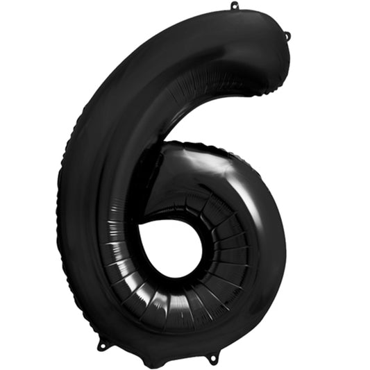 Balon foliowy z helem cyfra 6, czarna, 86cm - Warsaw balloonmakers