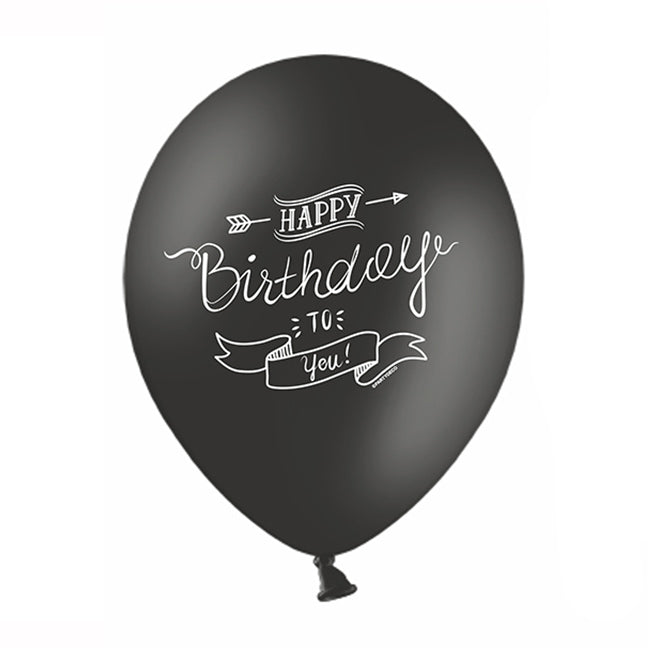 Balon lateksowy z helem, Happy Birthday, Pastel Black - Warsaw balloonmakers