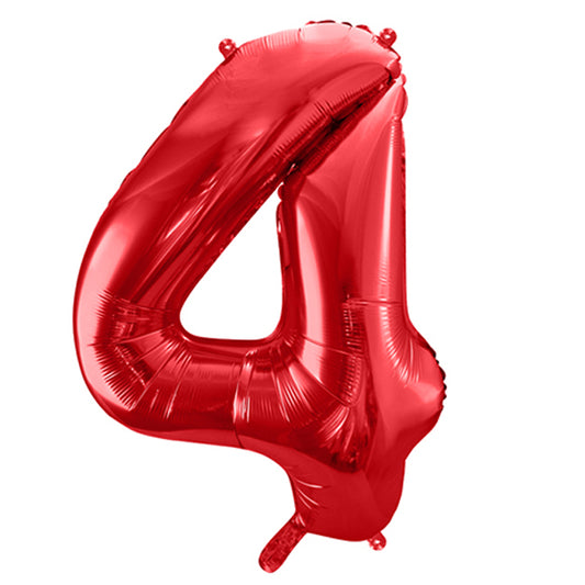 Balon z helem, czerwony, XXL 86 cm, długolatający - cyfra 4