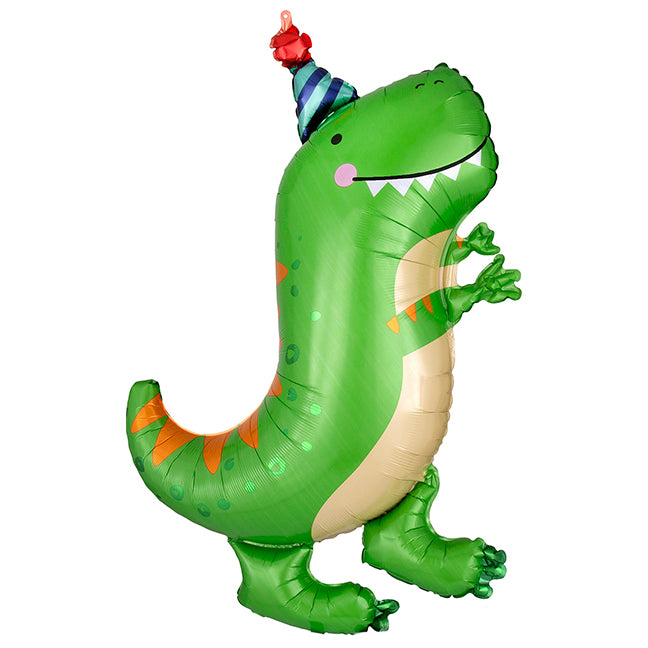 Balon foliowy z helem, Anagram, 86cm - Dinozaur urodzinowy w czapeczce