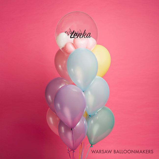 Bukiet balonowy z helem, metalik mix, bubble z serduszkami - Warsaw balloonmakers