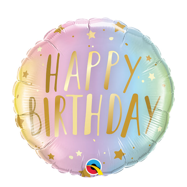 Balon foliowy z helem okrągły Happy Birthday pastelowe ombre, QL, 46cm - Warsaw balloonmakers