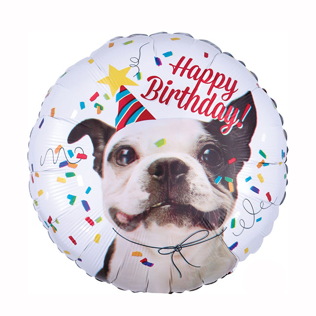 Balon foliowy z helem okrągły "Happy Birthday dog" AM, 46cm - Warsaw balloonmakers