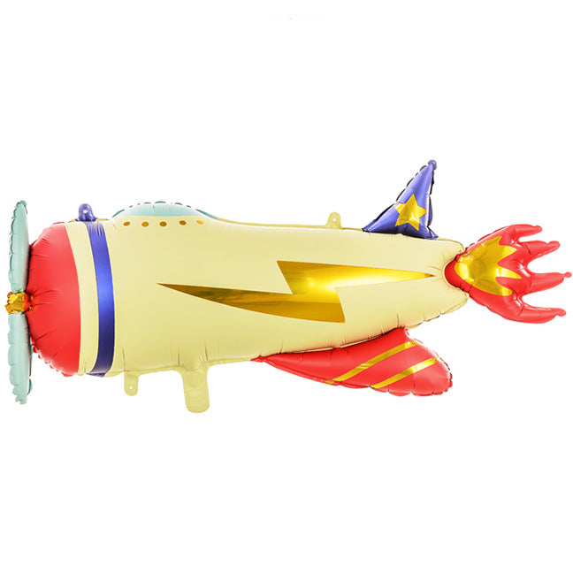 Balon foliowy z helem, żółty, PartyDeco, 90cm - Samolot