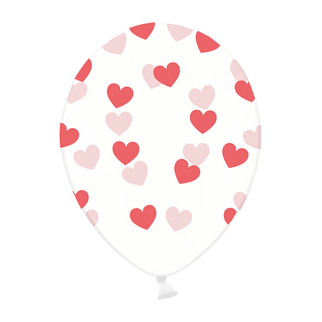 Balon lateksowy z helem, PD, transparentny, czerwone serca, 30cm - Warsaw balloonmakers