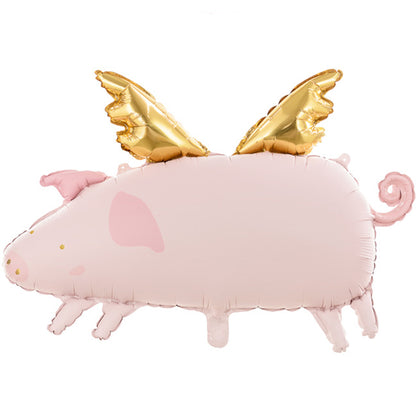 Balon foliowy z helem, różowy, PartyDeco, 70cm - Skrzydlata świnka