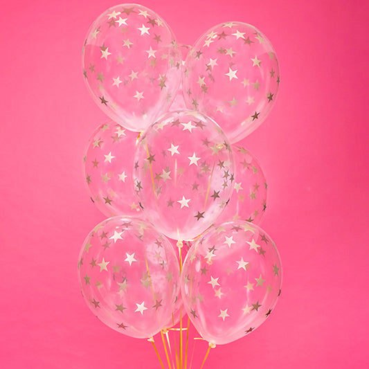 Bukiet balonów z helem, 9 sztuk, transparentne - Złote gwiazdki