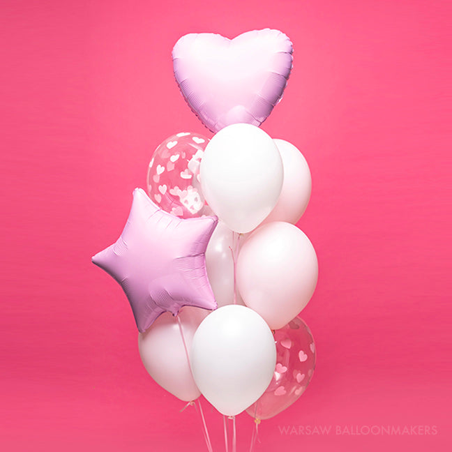 Bukiet balonów z helem, 11 sztuk, dla dziewczynki - Różowe serduszka