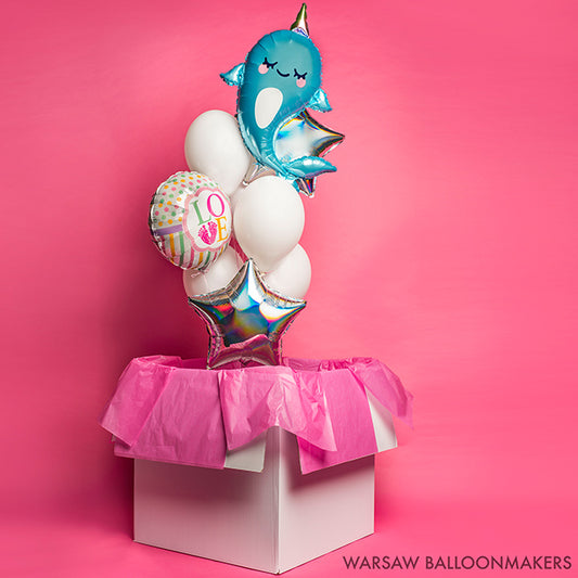 Bukiet balonowy z helem, Witaj! dla dziewczynki, dodaj karton - Warsaw balloonmakers